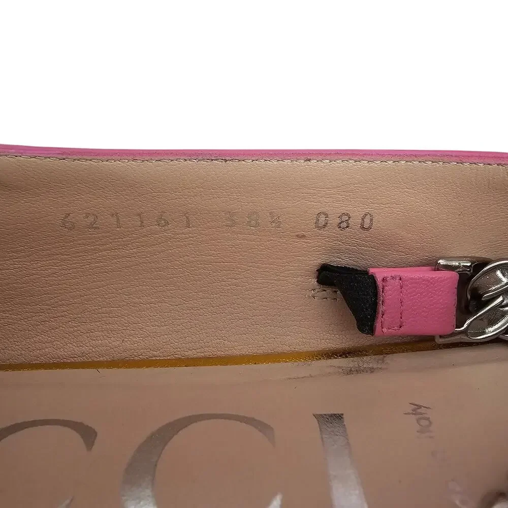 Gucci Horsebit Chain Pointed Toe Ballet Flat Size 38.5 US 8.5 Pink Gold Silver